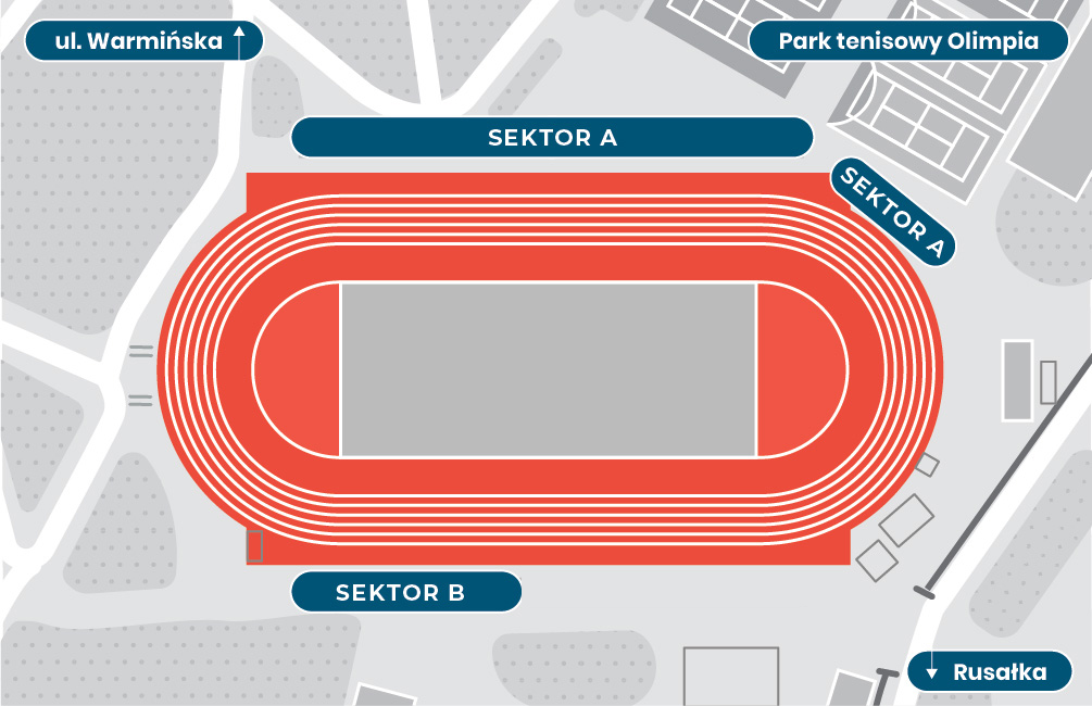 mapka stadionu lekkoatletycznego i okolic